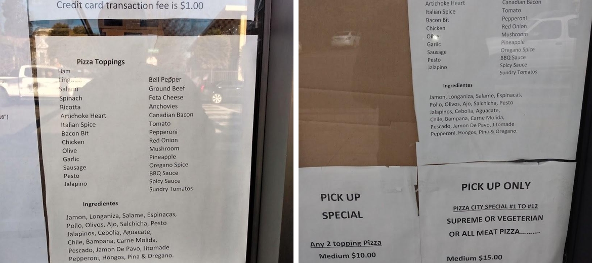 Pizza City Menu